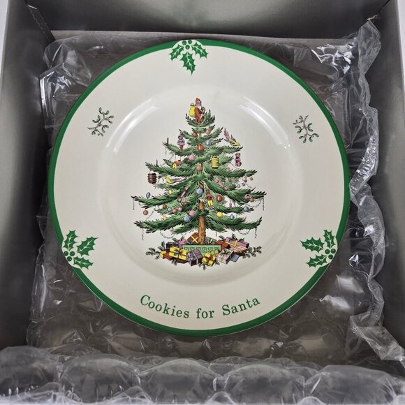 Spode "Cookies for Santa" Christmas Tree Dish 10.5" Diameter Made in England - Picture 1 of 12
